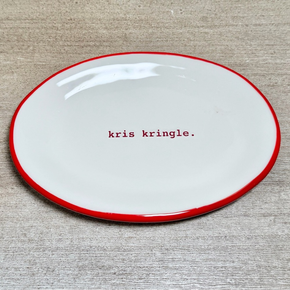 NWTO Rae Dunn Plate Decor Serving Tray Red White Kris Kringle Holiday Christmas